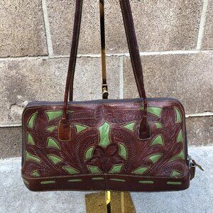 LEADERS IN LEATHER Paraguay Purse Shoulder Hand Bag Genuine Leather Stitching